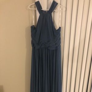 Steel blue halter bridesmaids dress